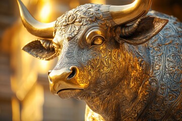 Ornate golden bull sculpture head