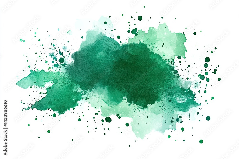 Poster a serene watercolor splash in varying shades of green. creating a calming backdrop for design projec