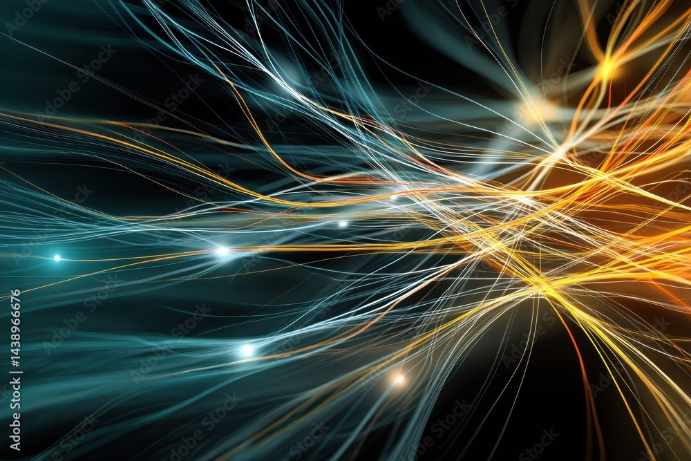 Poster bright energy pulses and abstract lines intertwining to illustrate vibrant neural pathways