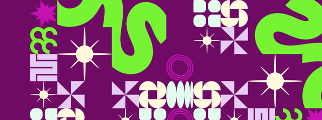 Green shape and purple star on purple background. Suitable for designs related to creativity, awards, achievements, or celebrations. Ideal for posters or cards.