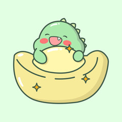 Vector cartoon illustration of dino dinosaur dragon sticker set Concept Isolated Flat