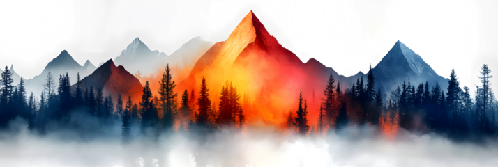 sunset in the forest and mountaint