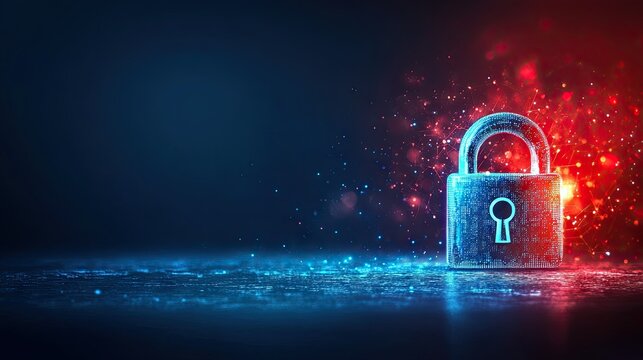 A vibrant digital representation of a secure padlock symbolizing cybersecurity. set against a backdrop of abstract glowing connections and data points. illustrating online safety