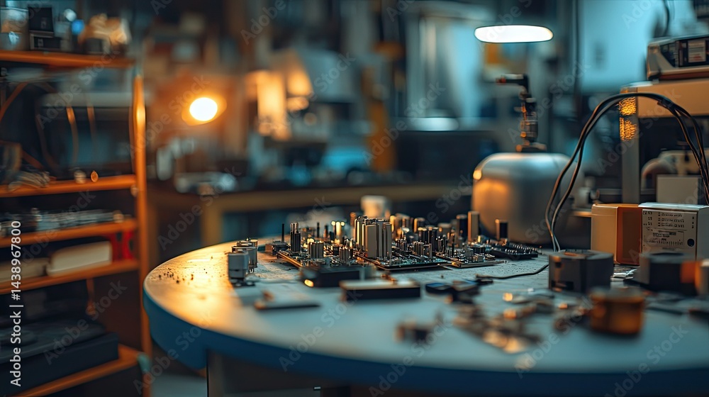 Poster close-up view of a precision machining process in a workshop. showcasing intricate metal components 