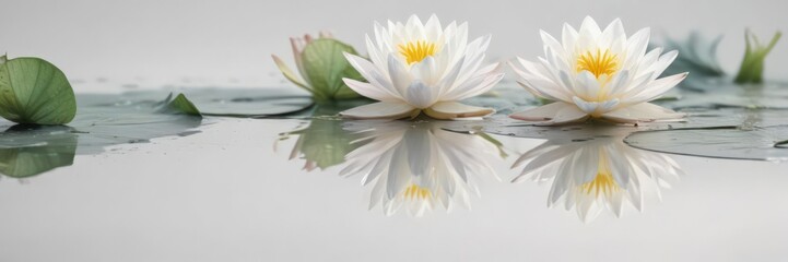 Delicate watercolor water lilies, soft hues, white background, image, texture