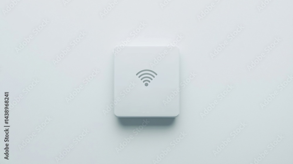 Poster a minimalist wi-fi router displayed on a smooth white surface, symbolizing connectivity and modern t