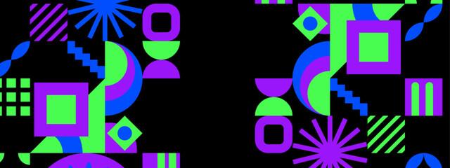 Pattern of abstract geometric shapes in blue green and purple. Suitable for graphic design, backgrounds, prints, and digital projects.