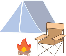 Camping Tent and Bonfire Illustration / 캠핑 텐트 모닥불 일러스트