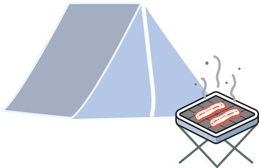 Camping BBQ Scene Illustration / 캠핑 바비큐 장면 일러스트