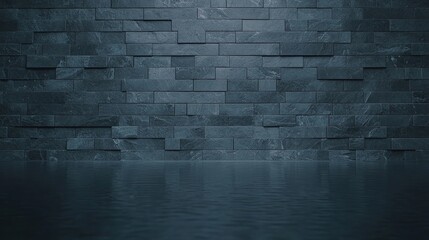 A sleek, dark slate wall with a reflective surface, creating a modern and minimalist aesthetic,...