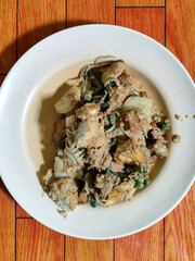 Rujak cingur is a traditional food typical of East Java, especially Surabaya, which is made from various fresh ingredients such as cingur meat (cow skin), vegetables and fruit sprinkled with Indonesia