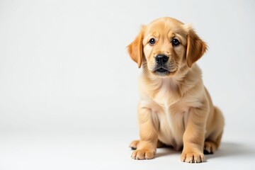 Golden Retriever puppy against pure white backdrop, dog, pet portrait