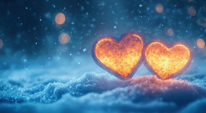 Burning hearts in snowy night