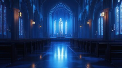 Mysterious blue hallway interior