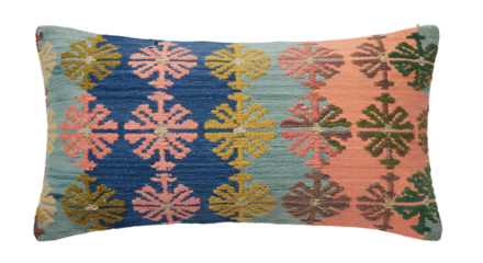 Handwoven colorful kilim pillow with unique floral geometric pattern design