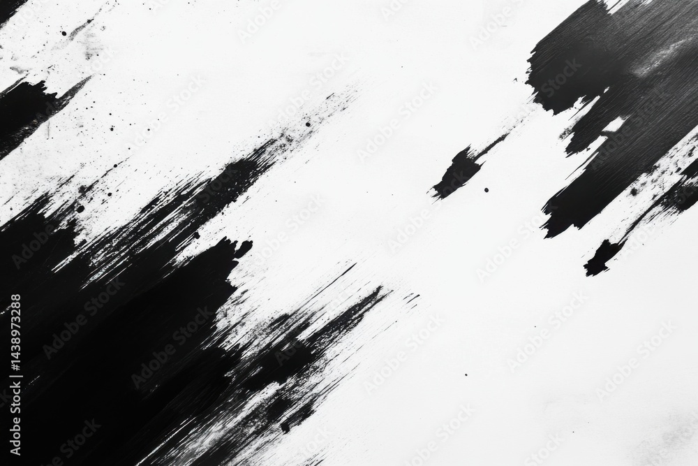 Aufkleber abstract black and white paint strokes on a white background. dynamic brush marks create a sense of 