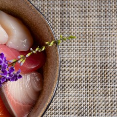 Fresh sushi platter japanese restaurant food photography casual setting top-down view culinary artistry