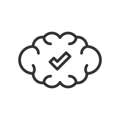 Mental health wellness icon symbol representing mindfulness and positive mental clarity with a brain outline and checkmark for psychological well being