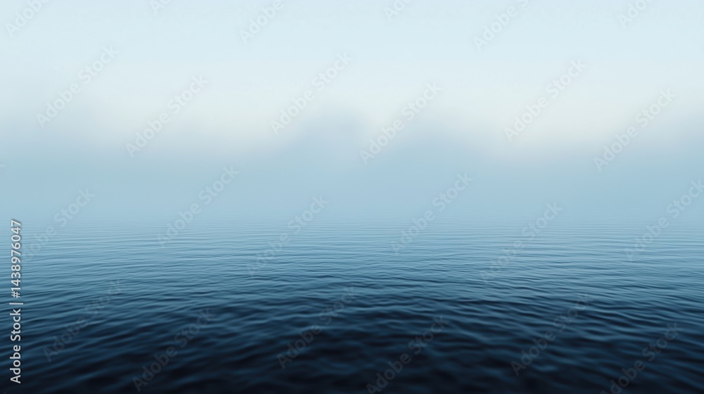 Poster a serene image of calm water reflecting a soft, hazy sky, creating a sense of tranquility and stilln