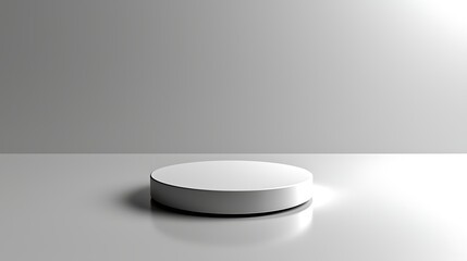 Blank, round, white pedestal on a light gray surface