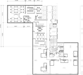 Small Office Layout Design with Workstations, Small Meeting Rooms, and Dining Area