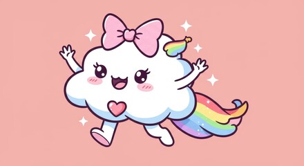 Cartoon Cloud with Rainbow Tail