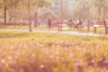 Nature gathering event in green park blurred background vibrant environment perspective