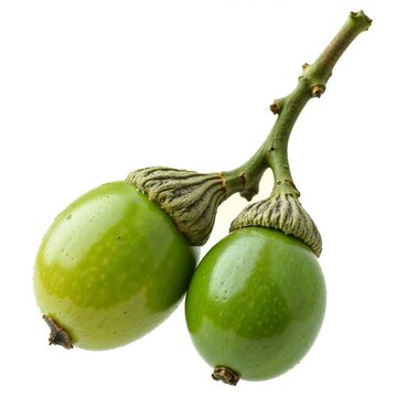 Fresh Twin Green Acorns with Textured Caps | Oak Fruit Macro Photography