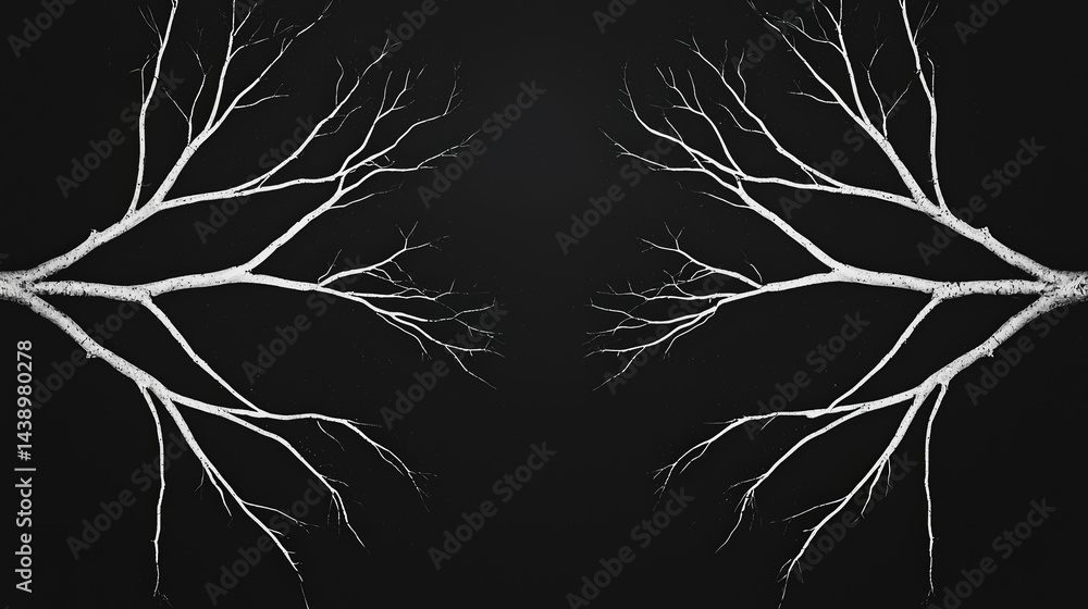 Poster a symmetrical, artistic depiction of bare tree branches against a dark background, creating a striki