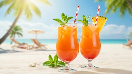 Refreshing cocktails on a tropical beach vacation perfect summer vibes - Powered by Adobe