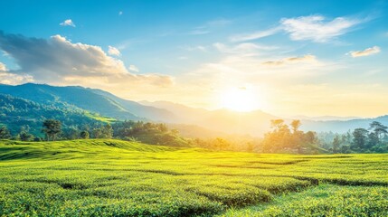Naklejka premium Majestic Tea Plantation at Sunrise