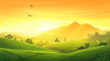 Obraz premium Sunrise over a Lush Green Valley