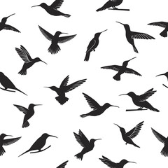 Seamless pattern featuring hummingbird silhouettes