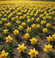 A carpet of cheerful yellow daffodils basking in the sun's glow , plants, nature scene