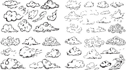 Cartoon Cloud Sketches in Ink Style
