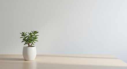 Potted Plant on Tabletop Against Plain Wall in Simple Interior