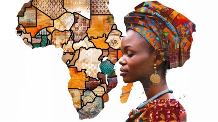 Abstract picture excellent African collage with Africa continent map representation proud for independence and unity of people in each country nationality. Black person culture and tradition. AIG53.