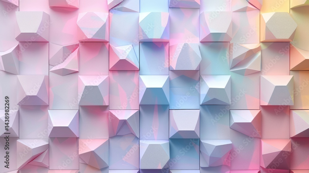 Poster geometric pattern of overlapping textured tiles in soft pastel tones. digital art for modern design.