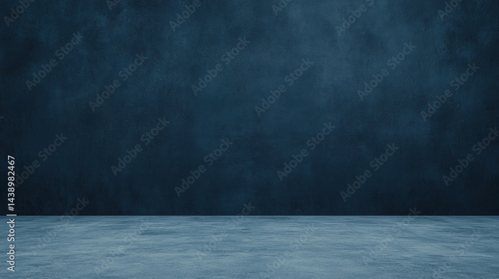 Poster a textured dark blue wall with a smooth floor, creating a minimalist backdrop suitable for various c