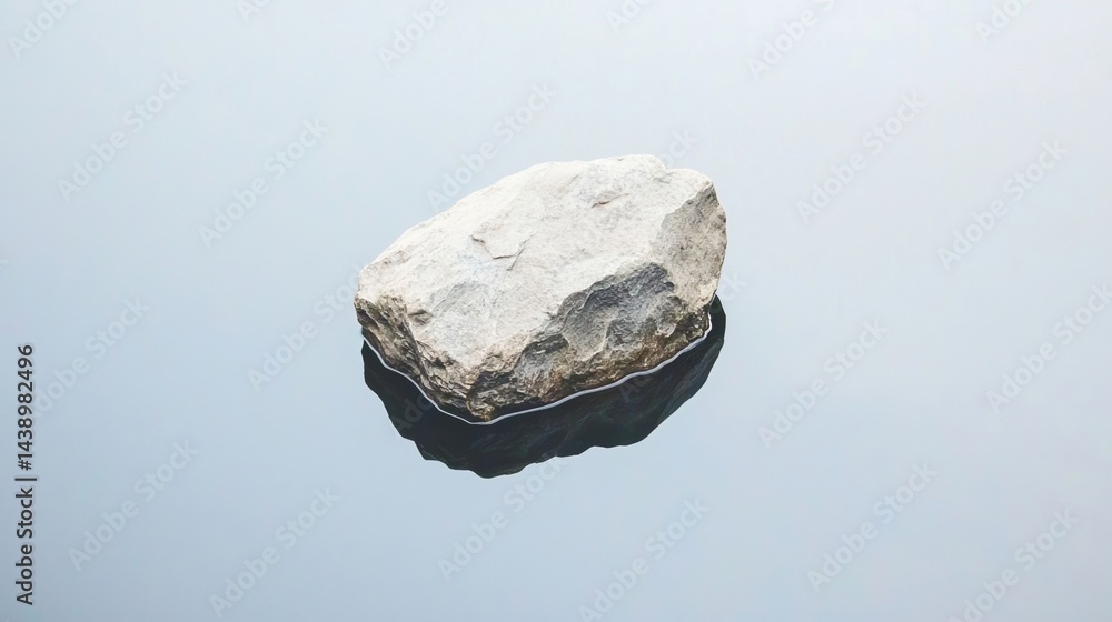 Poster a smooth stone rests on a calm, reflective surface, creating a serene and minimalist visual effect.