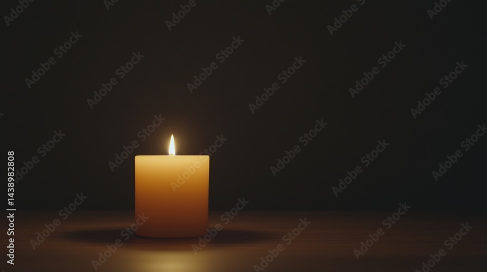 Poster a lit candle softly glows in a dark setting, creating a tranquil and calming ambiance.