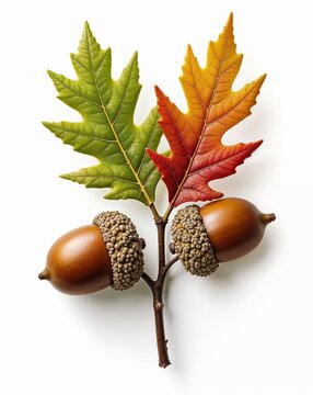 Vibrant Acorns with Multicolor Oak Leaves, Symbol of Seasons