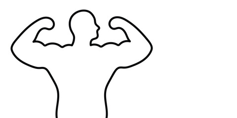 Minimalist line drawing of a muscular person flexing biceps from the back, symbolizing strength and fitness, ideal for gym, workout, and motivational designs.