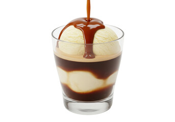 Coffee ice cream dessert image highlighting layers of espresso and ice cream with syrup