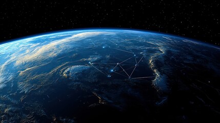 Obraz premium Earths interconnected grid shining in darkness