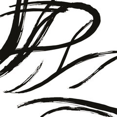 This features abstract black brush strokes on transparency background, creating dynamic and artistic composition. bold lines and curves suggest movement and creativity