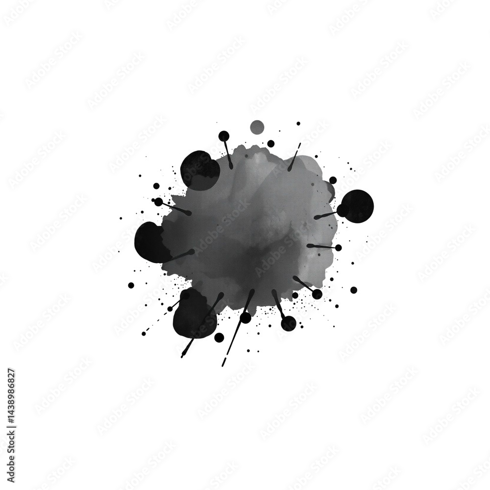 Aufkleber black ink splatter with irregular edges and varying shades of gray creates dynamic and artistic effe