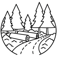 Naklejka premium Trees & Forest Elements Vector Silhouette line art