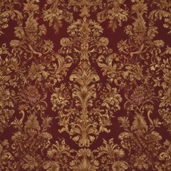 Fototapeta premium Burgundy & gold floral baroque wallpaper Intricate scrollwork, luxurious design , tapestry, texture