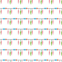 Seamless Pattern with Colorful Hanging Elements on White Background
